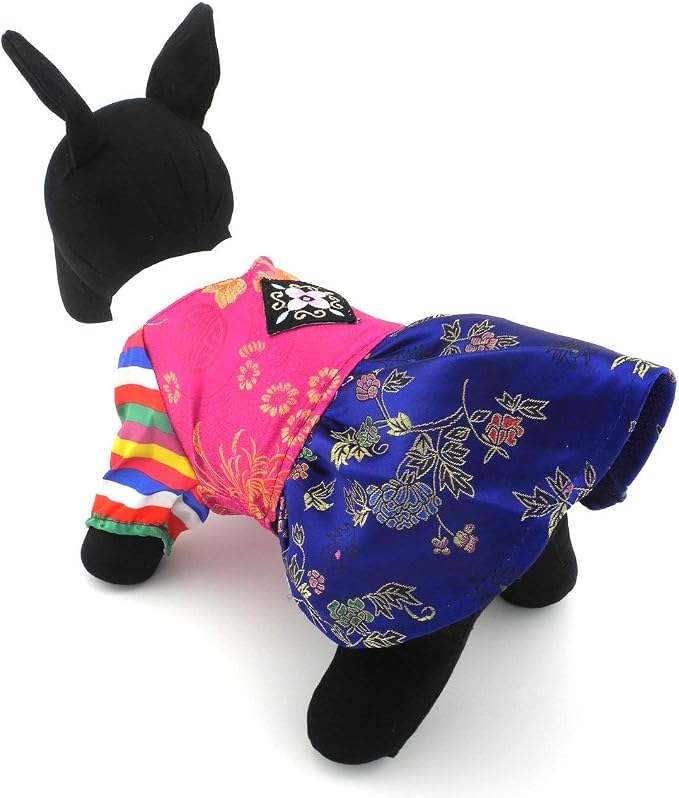 Embroidered Hanbok for Small Dogs, Girl, M | Silky Fabric, Embroidered Norigae, Birthdays, Festivals, Chihuahua, Yorkie, Small Breed, Korean Traditional Pet Costume
