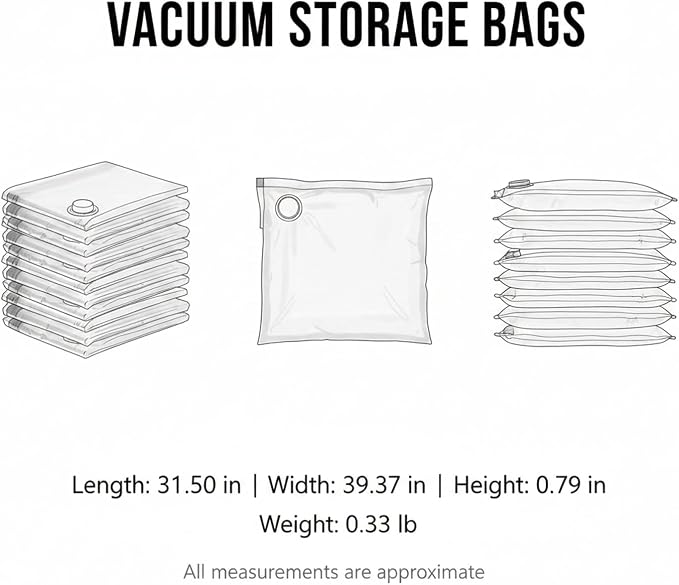 Vacuum Storage Bags for Clothes and Bedding, Clear Space Saver Bags with Valve, Reusable Compression Organizer (1 Pack)