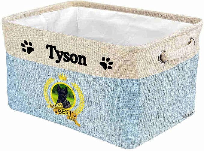 Custom Name Collapsible Dog Toy Storage Basket Bin World's Best Dog Black Scottish Terrier Foldable Pet Toy Box Closet Shelf Baskets Organizer for Bedroom Home Dog Cat with Handles Blue