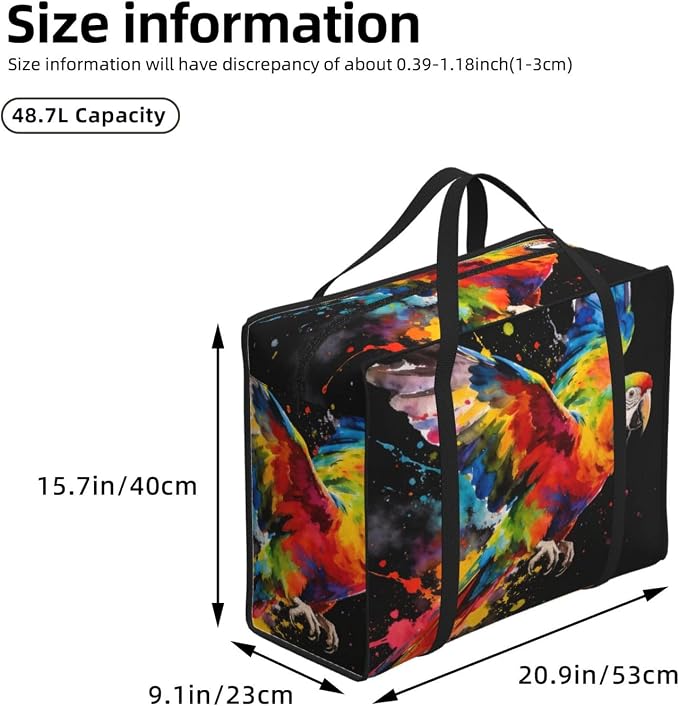 Waterproof Storage Totes, Oxford Fabric Packing Bags with Zipper Closure for Moving Supplies and College Dorm, Paint Splash Parrot Vibrant Tropical