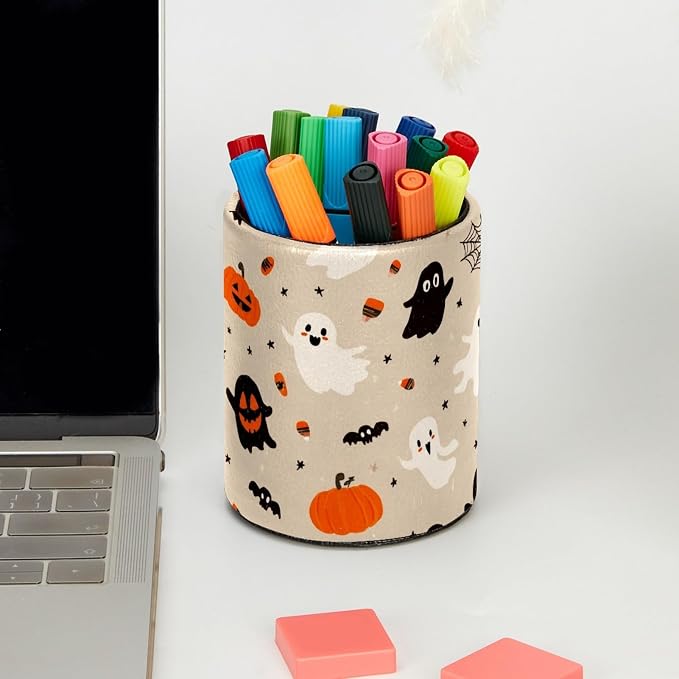 Halloween Pumpkin Pen Holder, Pencil Cup Marker Brush Holder Desk Storage Case, Desktop Organizer for School Office Home Supplies