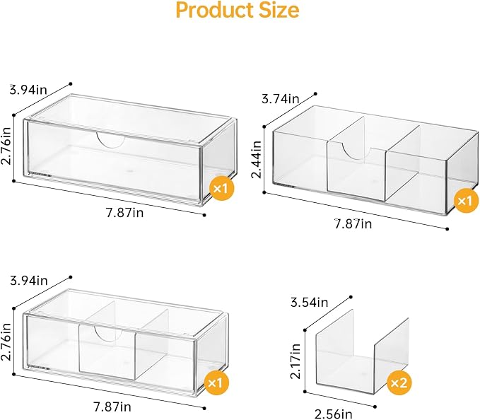 PAVSTINE Clear Medicine Cabinet Organizer with Adjustable Dividers, for Pressed Powder/Lip Gloss/Mascara Storage