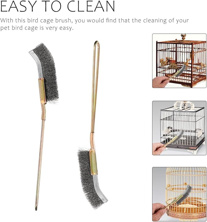 Angoily Bird Cage Cleaning Brush Long Handle Wire Bristle Brush Bird Cage Scrubber for Pet Supplies Accessories Narrow Design for Daily Cleaning 2 Pack
