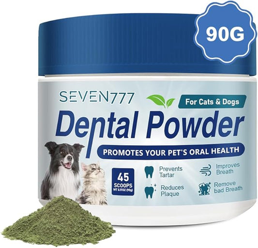 Seven777 Pet Dental Powder,Teeth Cleaning Powder for Dogs and Cats, Plaque & Bad Breath Off,Dental Care Supplies for Small, Medium, Large Dogs and Cats