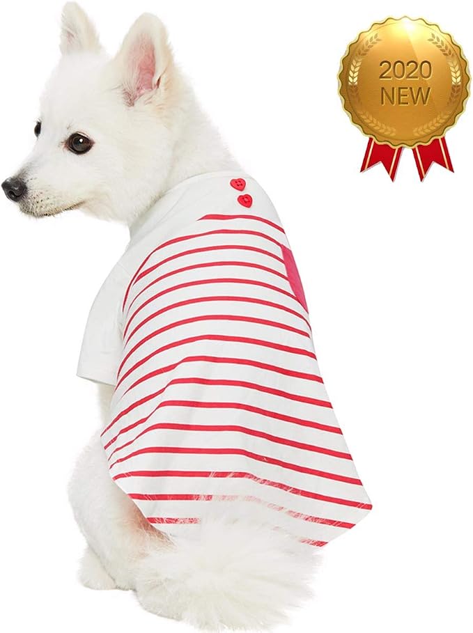 Blueberry Pet Soft & Comfy Summer Vacation Beach Cotton Dog T-Shirt in Pink Stripes, Sea Lover Shirt Tank Top Clothes, Back Length 16", for Medium Large Dogs