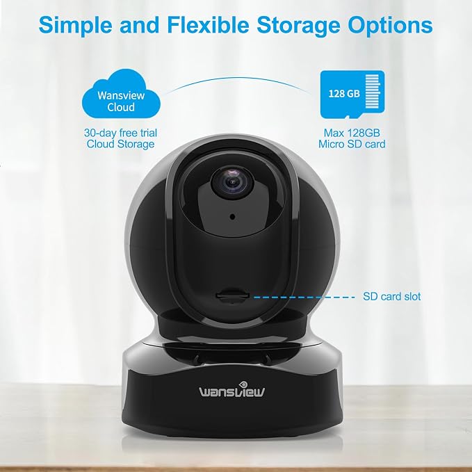 wansview 2K Indoor/Pet Cameras for Home Security, 2.4G WiFi Only, Q5 3MP B