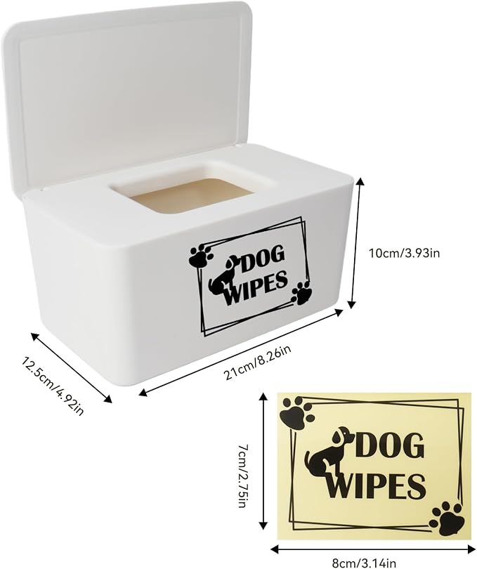Klmnop Dog Wipes Dispenser for Paw & Butt Cleaning, 8.3L x 4.9W x 3.9H inch Wipe Holder with Lid, Refillable & Portable(White)