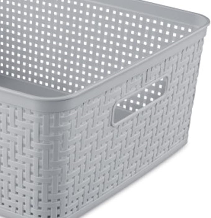 Sterilite 18 Pack Plastic Storage Bin Organization Containers, Short Baskets, Cement
