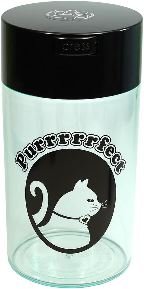 Pawvac 3 to 12 Ounces Container, Airtight Pet Food and Treats Storage Jar - Patented Vacuum Seal Container for Pet Food, Treats and other Dry Goods - Clear with Cat Logo