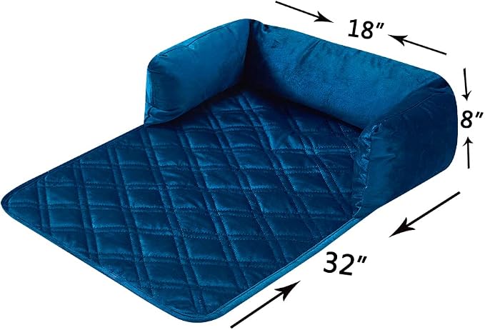 Brilliant Sunshine Dark Blue Velvet Dog Sofa Slipcover, Small | Calming Pet Couch Bed with Removable & Washable Cover, Funiture Protector & Bed Mat for Dogs, Pets, Cats, 18"×32"×8"
