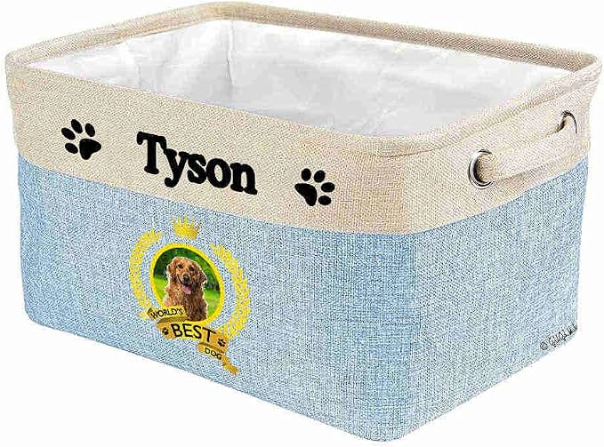 Custom Name Collapsible Dog Toy Storage Basket Bin World's Best Dog Golden Retriever Foldable Pet Toy Box Closet Shelf Baskets Organizer for Bedroom Home Dog Cat with Handles Blue
