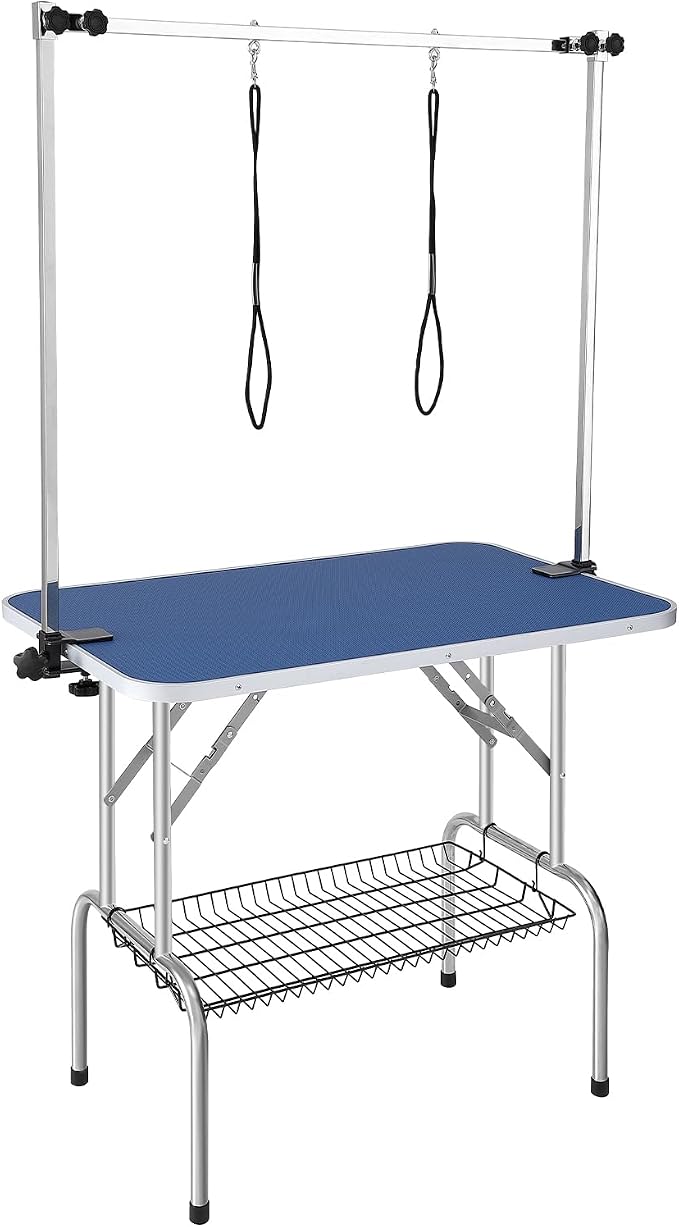 VEVOR Pet Grooming Table, 36 x 24 Inch with 2 Height Adjustable Arms, 330LBS Static Weight Capacity, Foldable Dog Groom Station with No-Sit Haunch Holder with Grooming Loop, for Medium and Small Dogs
