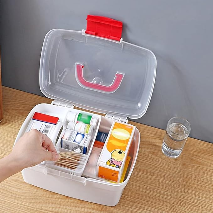 Eforcase Storage Organizer - Medicine Box Plastic First Aid Box Empty - Family Emergency Kit Medication Storage Organizer with Handle Medicine Cabinet Storage Pill Case Durable Organizer Box Bins