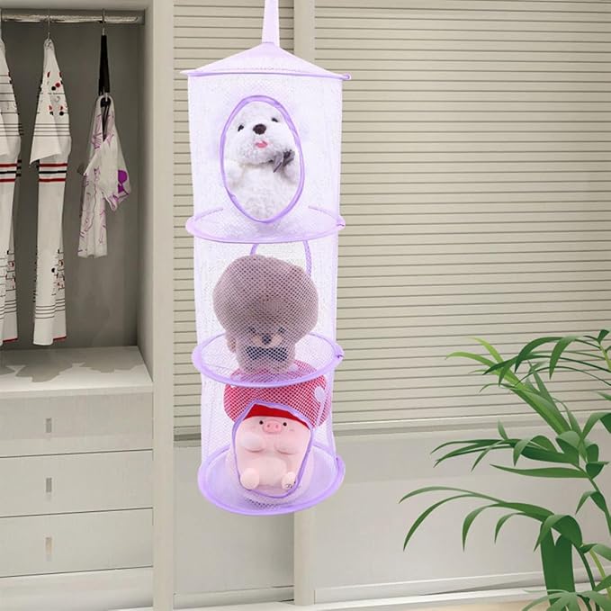 4pcs Stuffed Animal Storage Organizer Hanging Mesh Hammock with Suspended Design and Breathable Polyester Fabric for Bedrooms and Playrooms Lavender