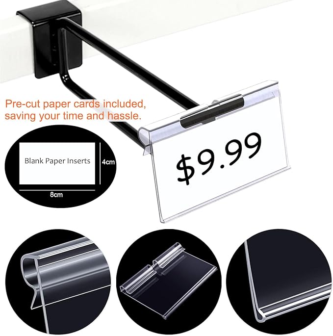 50PCS Basket Bin Labels Clip On,ChanQnTon Clear Plastic Label Holders for Storage Bins, Wire Shelf Price Tags,Merchandise Display Signs,50PCS 8X4CM Paper Inserts Included.(Size:3.15x1.57inch/8x4cm)