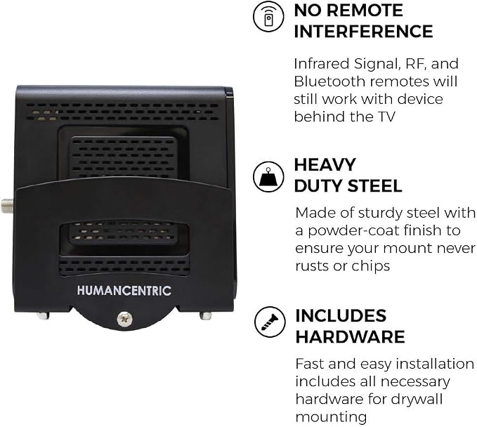 HumanCentric Cable Box & Modem Mount | Adjustable Wall Mount | For Small & Wide Devices, Cable Boxes, Modems, DVD Players, Streaming Media Devices, Mount Behind TV, Hardware Included