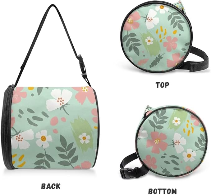 Green Leaf Floral Paper Towel Holder Water Resistant Tissue Dispenser with Adjustable Strap, Collapsible Zippered Cylinder Hanging Toilet Paper Roll Holder