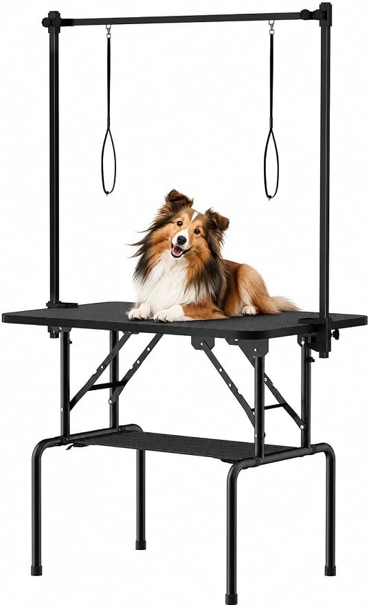 36 Inch Foldable Dog Grooming Table with Adjustable Arm, Nooses & Storage Basket - Non-Slip Pet Grooming Station for Dogs & Cats - Supports Up to 300 lbs (36 inches)
