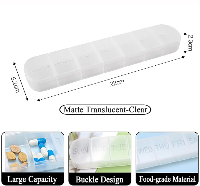 Weekly Pill Organizer, Daily Large 7 Day Vitamin Case Reminder | Matte White, Medicine Box, AM PM Capsules Dispenser Container for Medication, Nutritional Supplement, Fish Oil, Tablets, Gla