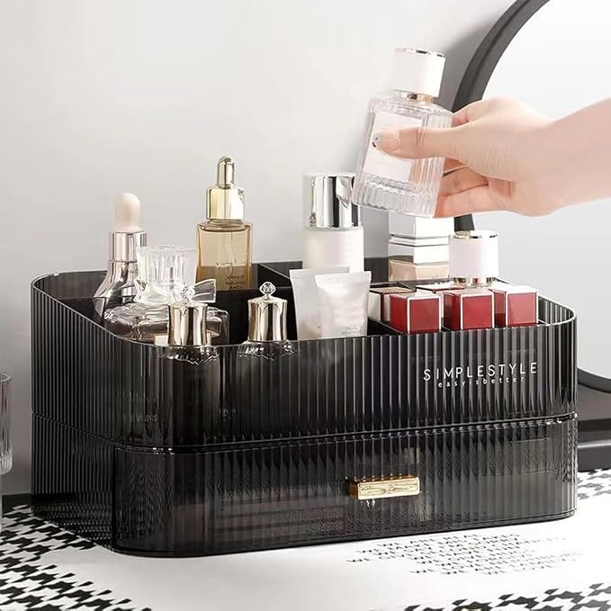 Makeup Organizer with Stackable Drawers, Bathroom Counter Organizer. | Drawers Can be Stacked, Cosmetic Display Case, Ideal for Make Up, Skincare, Perfume; Suitable for Dresser Top, Vanity