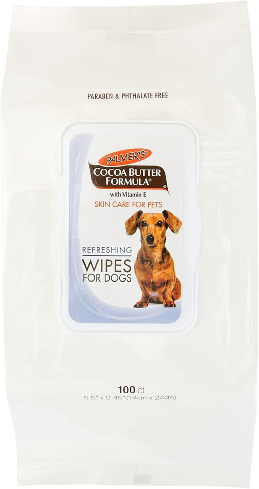 Palmer's for Pets Cocoa Butter Formula Refreshing Wipes for Dogs and Puppies - Paraben Free, Phthalate Free Dog Grooming Wipes with Vitamin E, Gentle Daily Use, 100 Count