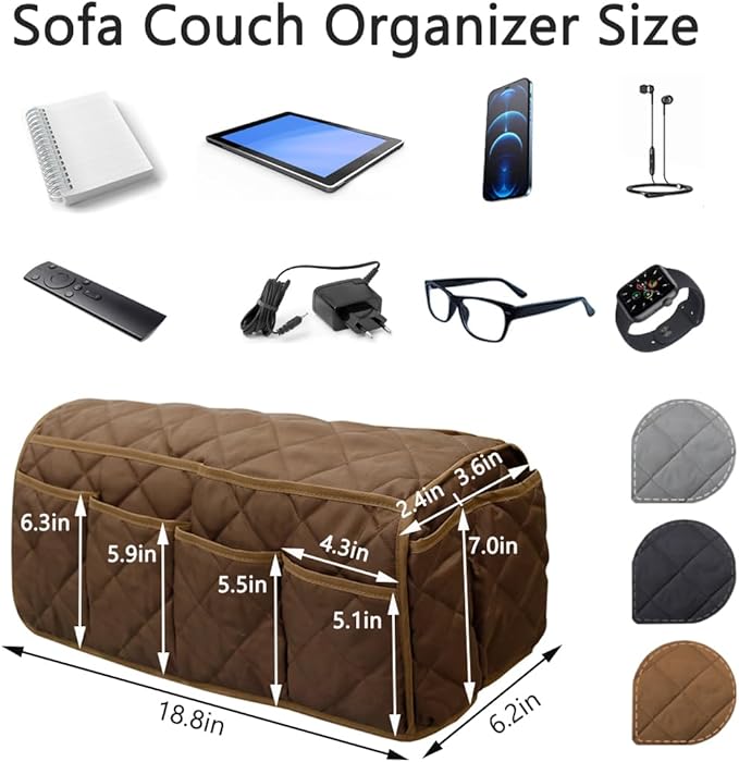 Remote Control Holder for Armchair, Armchair Caddy TV Remote Holder for Recline 14 Pockets, Non-Slip Remote Caddy Couch Caddy Organizer for TV Remote, Phone, Magazine (Brown)