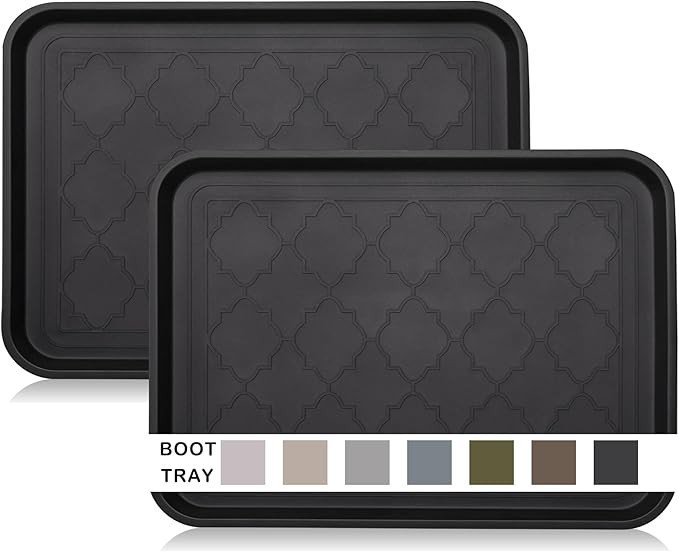 WATANIYA PET Boot Tray for Entryway Indoor, Heavy Duty Shoe Mat Tray 2 Packs, 16.7"x12.8" Waterproof Shoes Trays with Raised Edge, Outdoor Multi-Purpose Mats for Boots, Garden, Pets