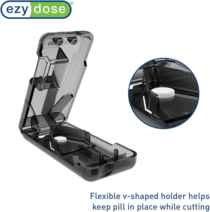 Ezy Dose Pill Cutter & Splitter, Built-in Pill Dispenser, Black | Easy-Cut Stainless Steel Blade for Tablets, Vitamins, Medication, Portable Pill Cutter for Seniors, Pets, Travel-Size