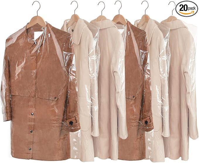 BEISHIDA 20PCS 47 Inch Plastic Garment Bag-Plastic Clear Dry Cleaner Laundry Bags for Clothes Cover Hanging Clothes Storage for Long Dresses Skirt Coat Suit Shirt Jacket