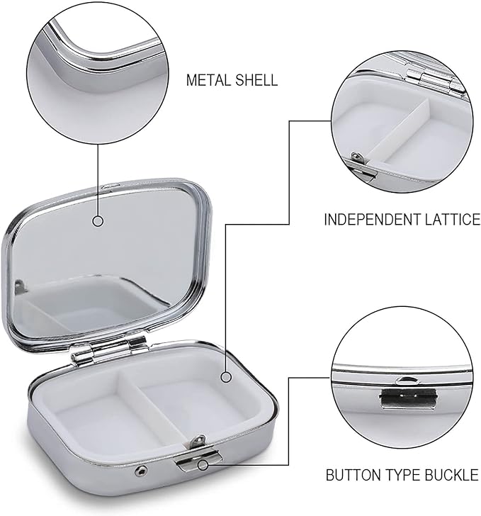 Cute Cats Durable Metal Pill Case for Daily Use, 2 Slot Medicine Box Organizer,Leak Proof Travel Pill Container for Vitamins, Compact Pocket Medicine Holder for Seniors,Holiday Gift