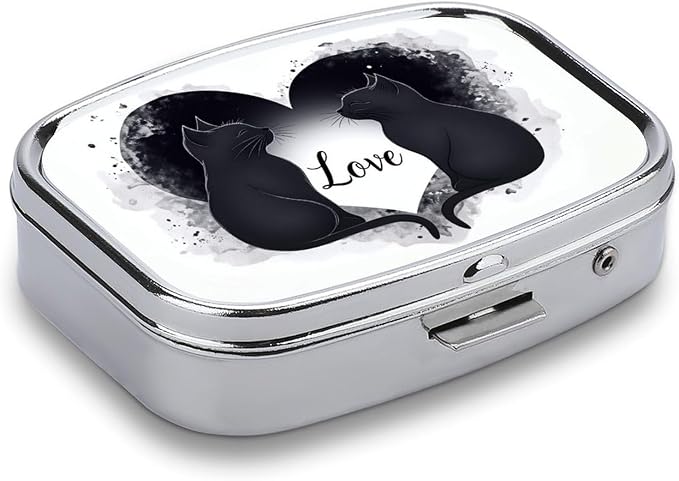 Loving Cats Durable Metal Pill Case for Daily Use, 2 Slot Medicine Box Organizer,Leak Proof Travel Pill Container for Vitamins, Compact Pocket Medicine Holder for Seniors,Holiday Gift