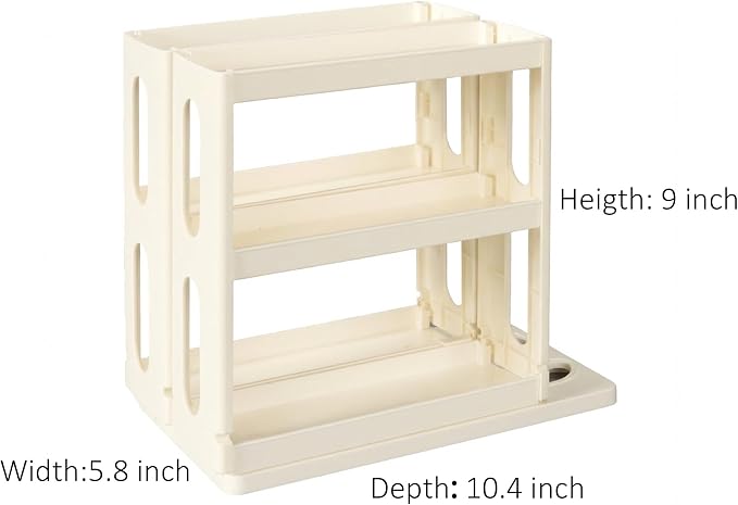 Dutiplus Spice Rack Organizer 3 tier Seasoning Holder, Pull and Rotated Storage Cabinet for Kitchen Bathroom Countertop 9”H x 5.8”W x 10.4”D (Natural White)