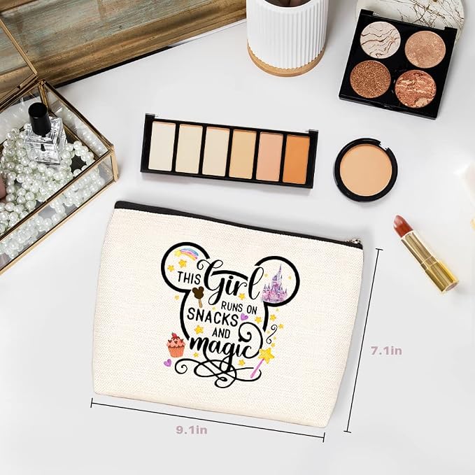 Cartoon Mouse Cute Mouse Themed Gifts Cosmetic Bag for Women Makeup Bag | This Girl Runs On Snacks Funny Anime Pouch Travel Bags Skincare Toiletry Bag Makeup Bag Anime Gifts for Teen Girls Birthday