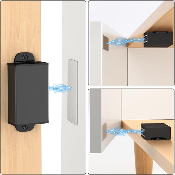Jiayi 2 Pack Black Magnetic Door Catch 17lb Stainless Steel Self Adhesive Cabinet Magnets for Kitchen Cupboard Drawer Closet Door Latch Closure