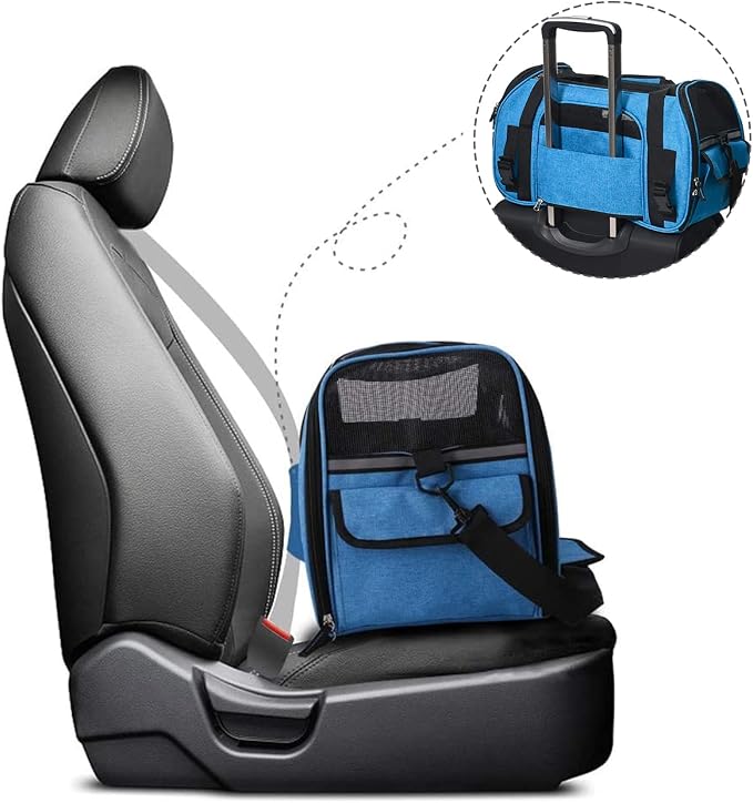 Jespet Airline Approved Soft-Sided Kennel Pet Carrier Travel Handbag | Lightweight, Foldable, Portable, Built-In Safety Leash, Luggage Sleeve, for Cats & Small Dogs, for Indoor & Outdoor