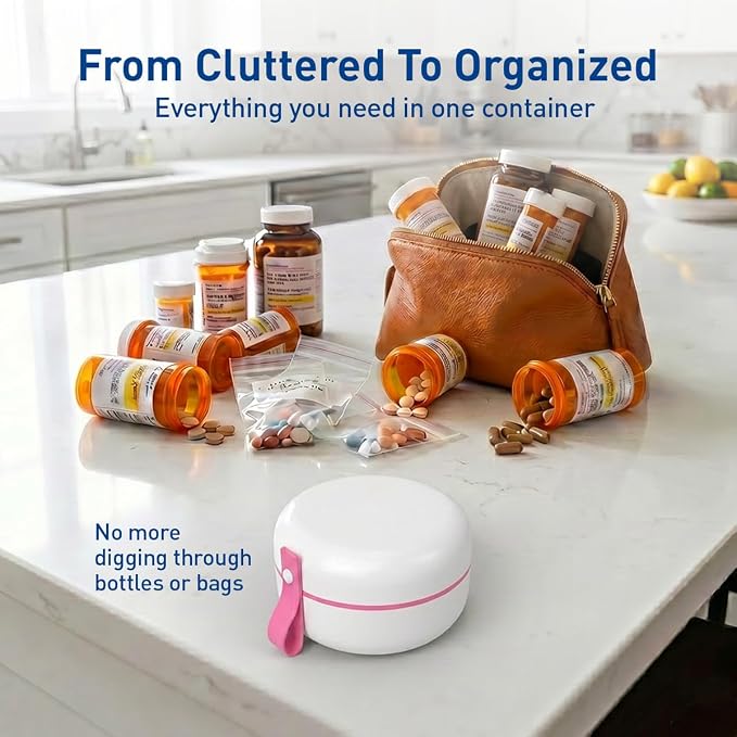 Ezy Dose Mini Vitamin Organizer, Multi Compartments, White & Pink, Small | Portable and Compact Design, Easy Access Sliding Pill Dispenser, Supplement Organizer with Anti-Mix Design, Travel Friendly