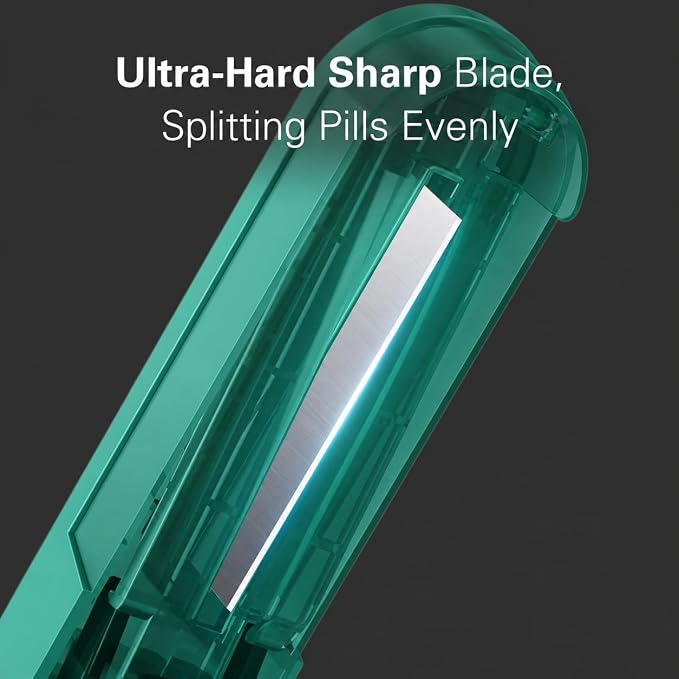 ONE PIX Pill Cutter Splitter for Small and Tiny Pills, Multiple Pill Splitter with Centering Device & Hidden Blade, Adjustable Tablet Cutter for Large Pills, Seniors, Pets, Cyan
