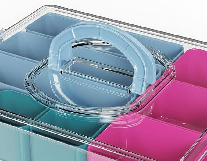 Teacher Tackle Box with Multiple Compartments, Pink & Blue Portable Classroom Supply Organizer for Teacher Tools, Classroom Art & Small Teaching Accessory Storage