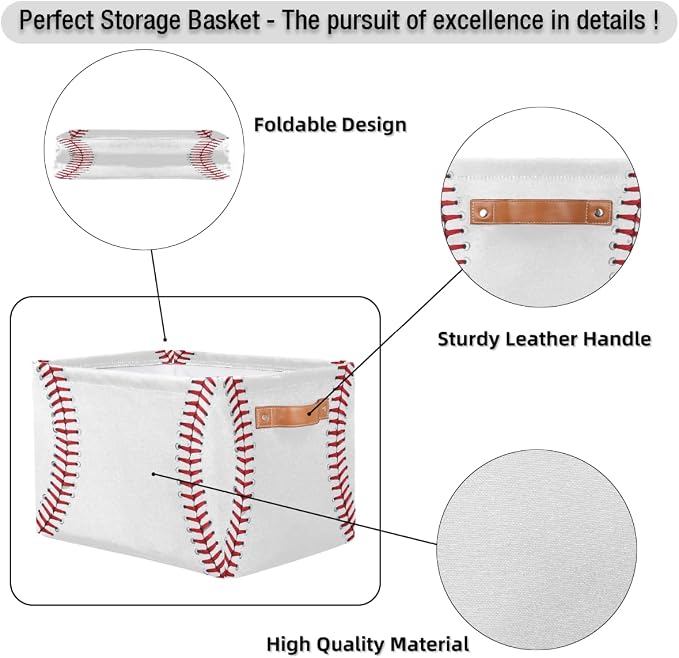 SEULIFE Abstract Baseball Sport Pattern Foldable Collapsible Organizer Storage Bin Cube Toys Storage Box with Handles for Bathroom Kids Nursery Closet, 1 Pack