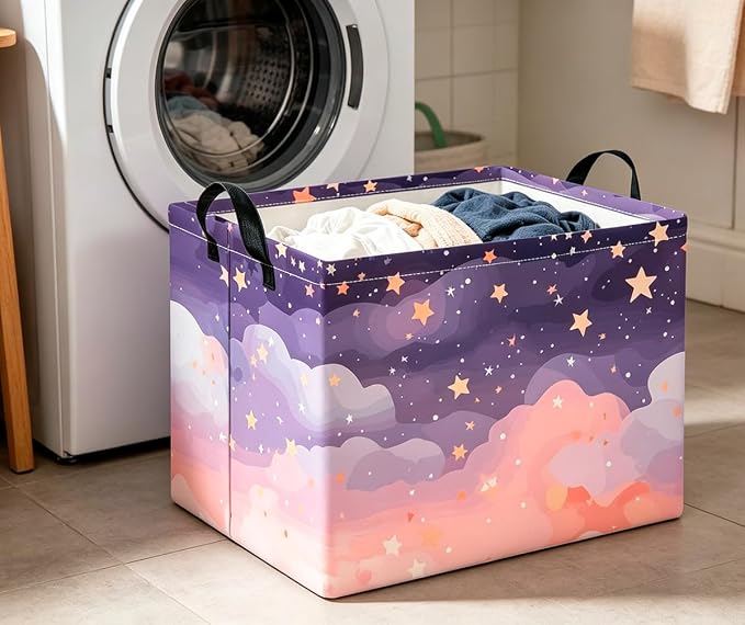 CLOCOR Rectangular Storage Bin,Waterproof Books Box,Gift Basket(Pink Sky)