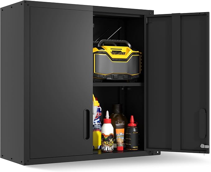 Garage Wall Cabinet,29.5" W Wall Mounted Garage Cabinets with Adjustable Shelf,Heavy Duty Lockable Metal Cabinet,Secure Hanging Tool Cabinet for Basement,Laundry Room,Basement,Workshop,Black