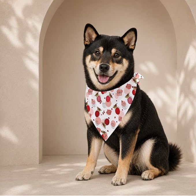 Pomegranate Dog Bandana, Summer Fruit Pet Triangle Scarf for Picnic Garden Party Outfit, Red Pomegranate Neckerchief for Small Medium Dogs, Cute Puppy Accessory Gift for Pet Owners