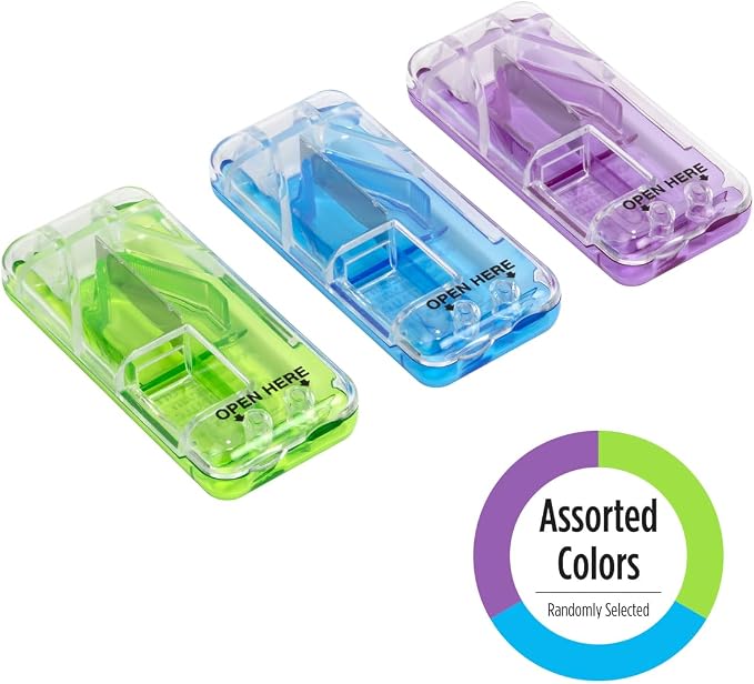 Ezy Dose Pill Cutter and Splitter with Built-in Pill Dispenser, Easy-Cut Stainless Steel Blade for Tablets, Vitamins, Medication, Portable, Travel-Size Pill Cutter for Seniors, Pets, Color May Vary