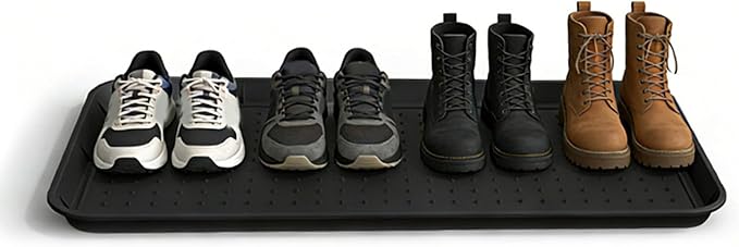 Asixxsix Silicone Boot Tray, 30x15 inch Non Slip Shoe Tray with Raised Edge, Pet Feeding Mat Sink Protector, Heavy Duty Boot Mat for Entryway Shoe Storage Indoor Outdoor Use (Black)