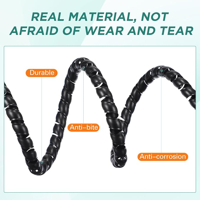 Flutesan Dog and Cat Cord Protector 49.2 ft 10 mm Spiral Cable Wire Wrap from Pets No Chew Cat Proofing Cords 5 Pcs/Pack for TV Computer Ebike Electrical Wire(Black)