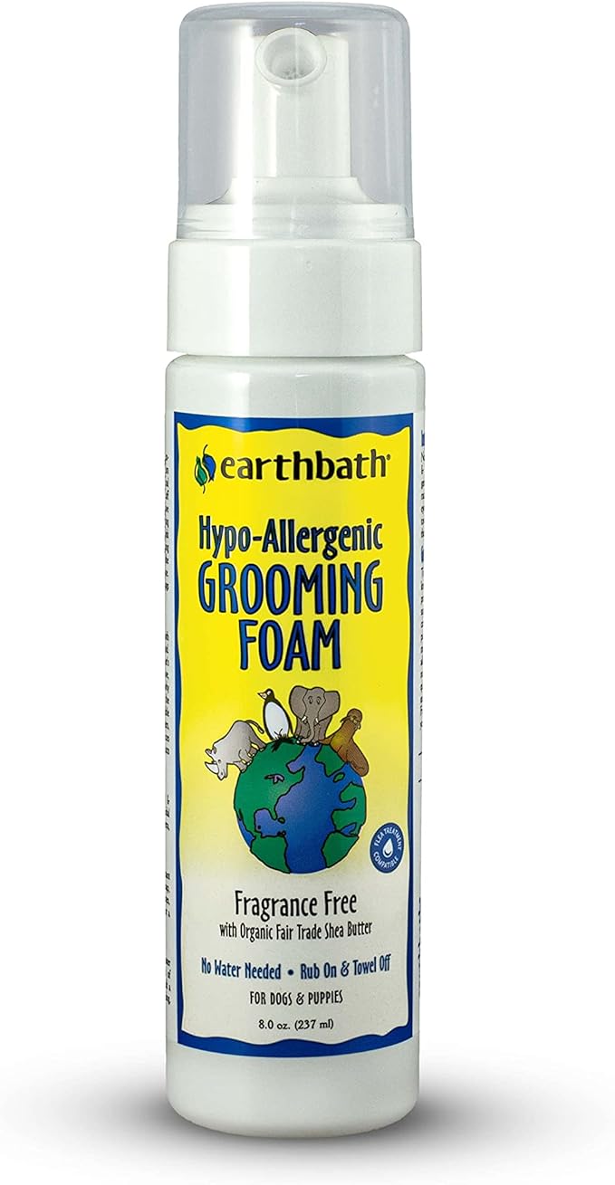 earthbath, All Natural Hypo-Allergenic Dog Grooming Foam - Fragrance Free Dog Shampoo for Allergies and Itching, Cruelty Free, No Water Needed, Rub On & Towel Off, Made in USA, Dog Supplies - 8 Oz