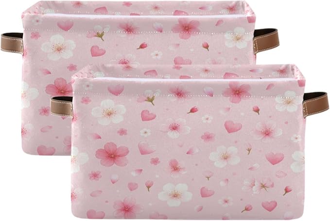 Kigai Storage Basket, Fabric Collapsible Closet Organizer Bin | Flower Heart Waterproof Foldable Canvas Basket with Handles for Shelves, Nursery, Closet, Bedroom & Bathroom