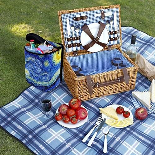 Van Gogh Starry Sky Car Trash Can Car Interior Accessories Organizer Garbage Bag Dustbin Container with Lid Waste Basket Storage Pockets Hanging Vehicle Trash Bin