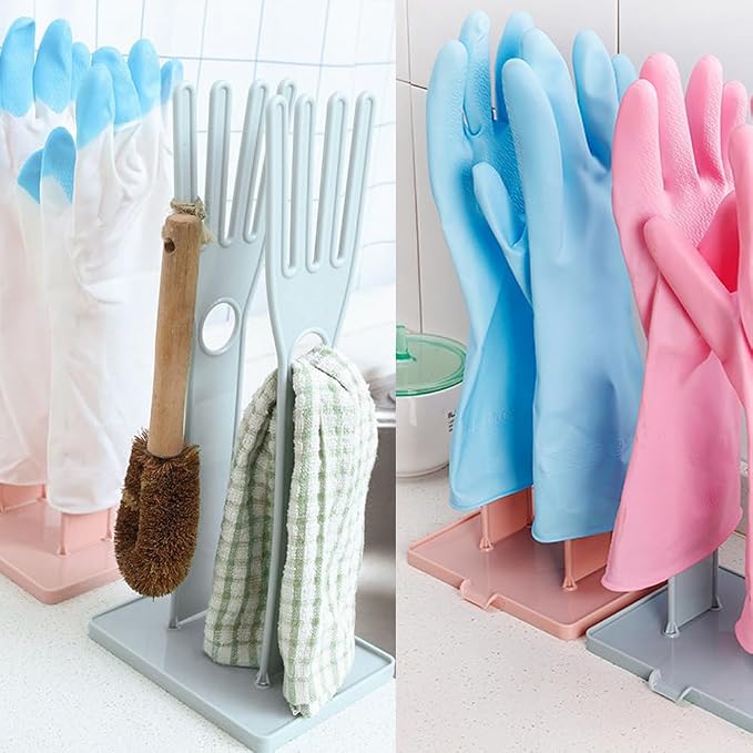 2 Pack Household Gloves Holder Rack Organizer Household Cleaning Glove Drying Rack for Rubber Kitchen Dishwashing Gloves Reusable Pet Grooming Brush with Long Sleeve Waterproof Glove