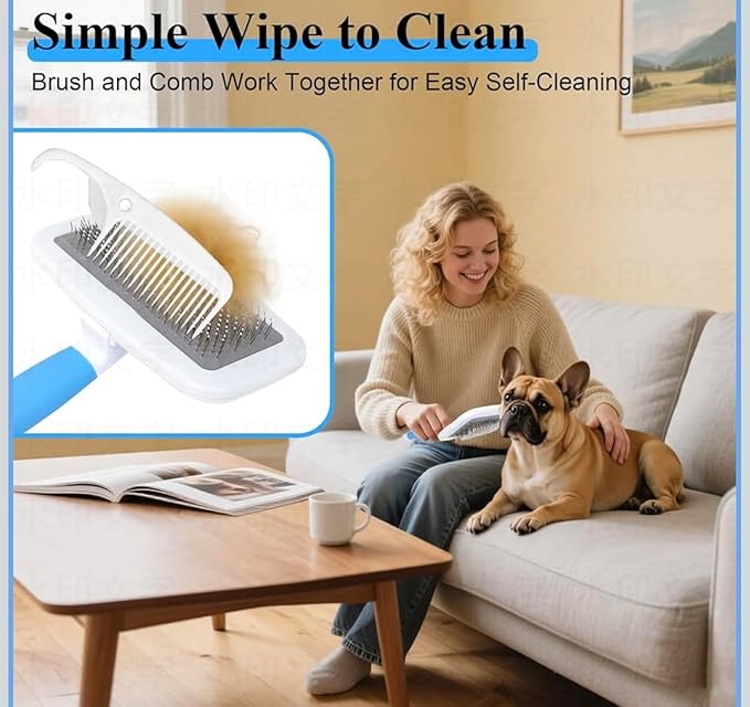 2 in1 grooming pet Slicker Brush forDe-Shedding Fine Comb for Finishing & Detail Ergoromic Handle Grip Suitable for All Hair Types Double-Layer Needle Design